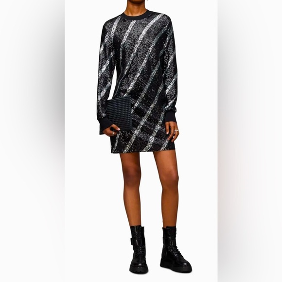 juela mesh striped sequin midi dress Net Mesh Sequin High Low Midi Dress in Cloud Blue